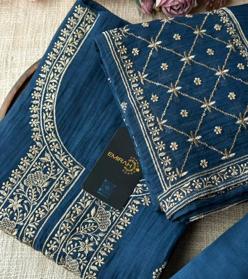  Mul Chanderi Suit - Royal Blue