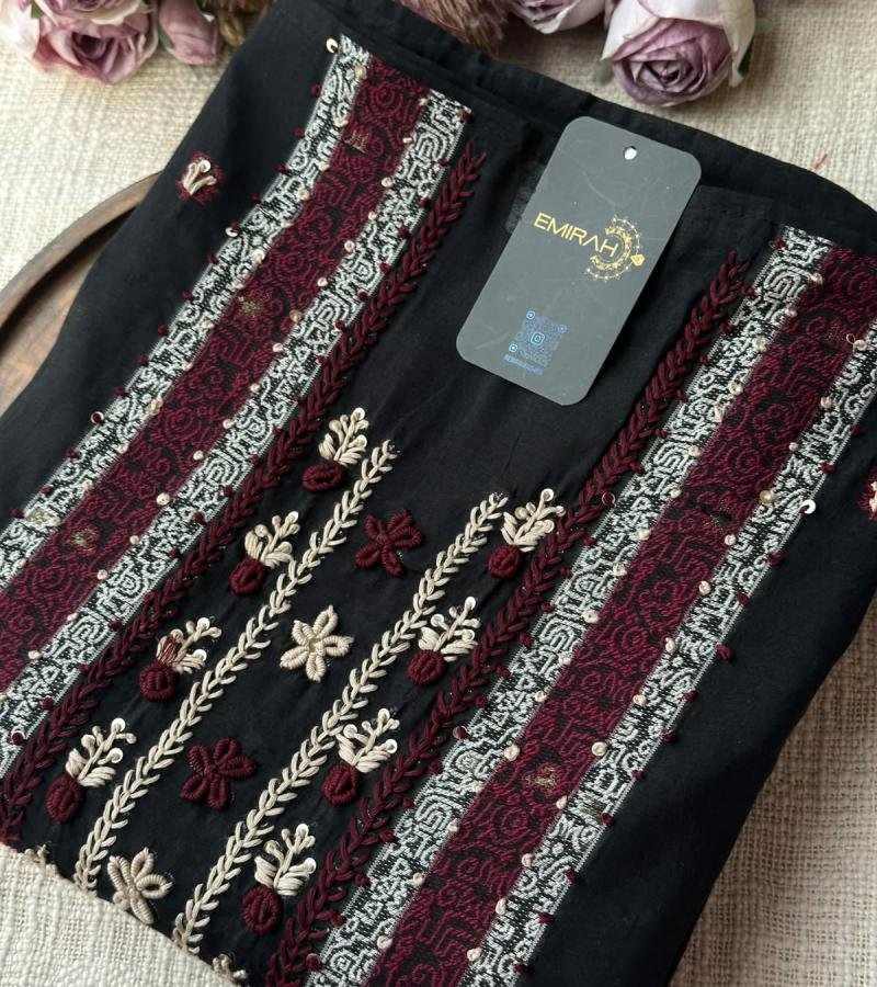 Mul Chanderi Embroidered Suit  - Jet Black