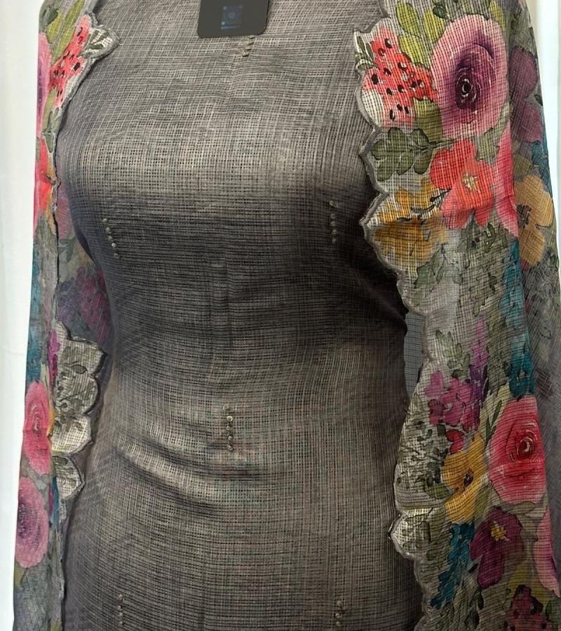 Kota Silk Embroidered Suit - Charcoal Grey