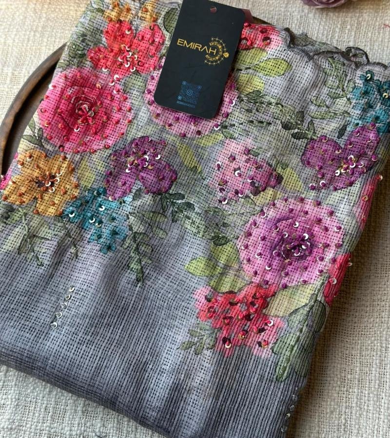 Kota Silk Embroidered Suit - Charcoal Grey