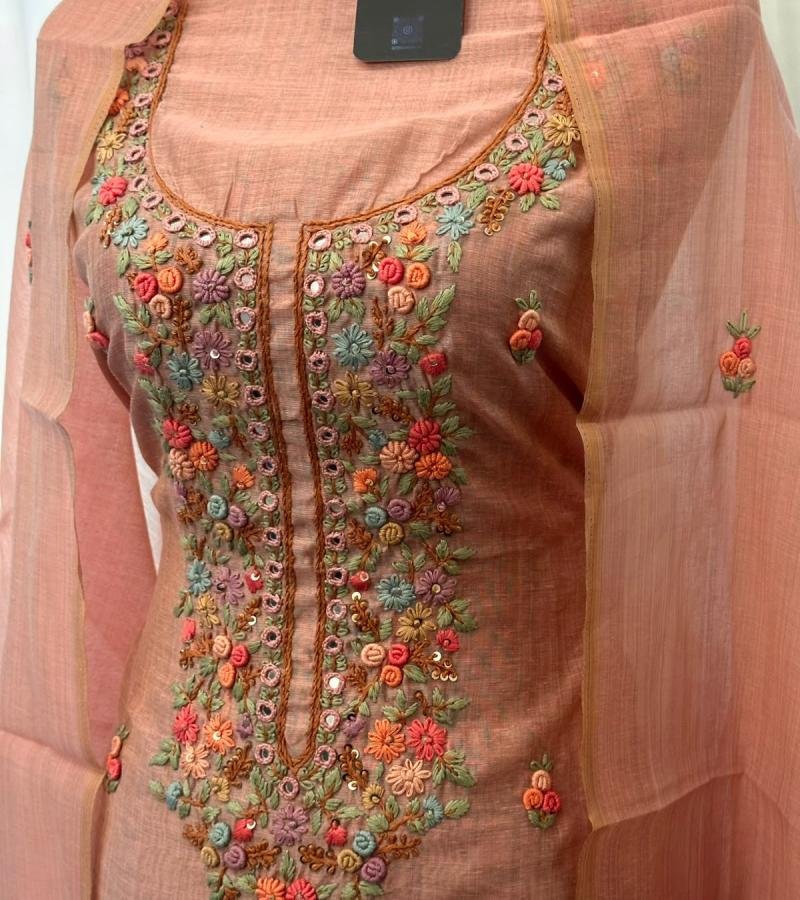 Silk Chanderi Embroidered Suit - Rose Pink