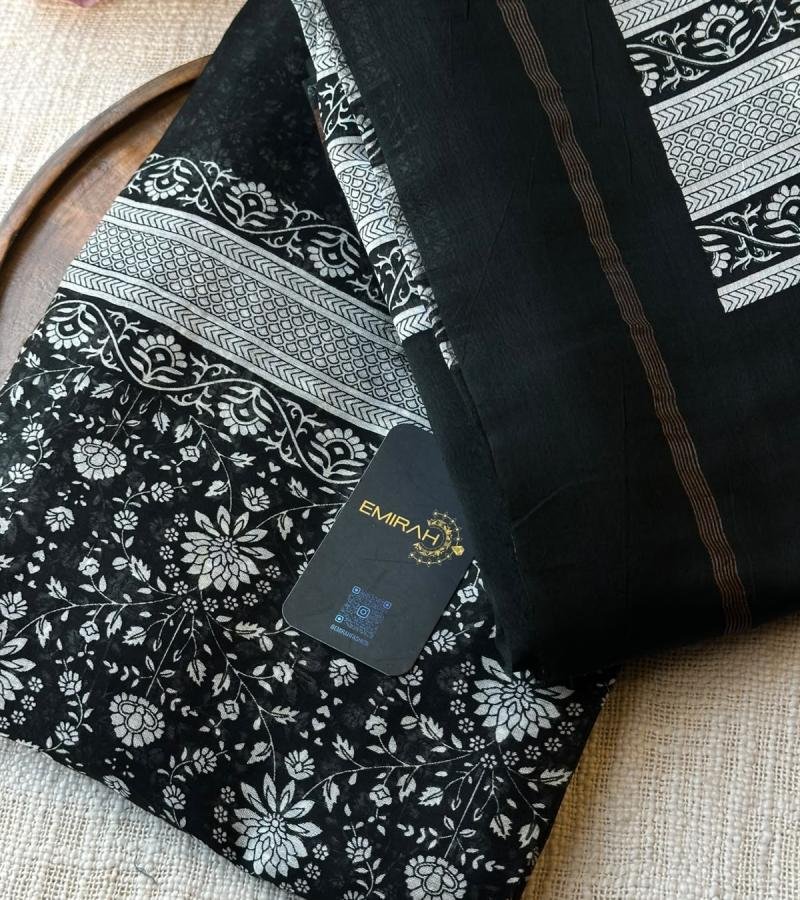 Maheshwari Silk Floral Suit - Jet Black