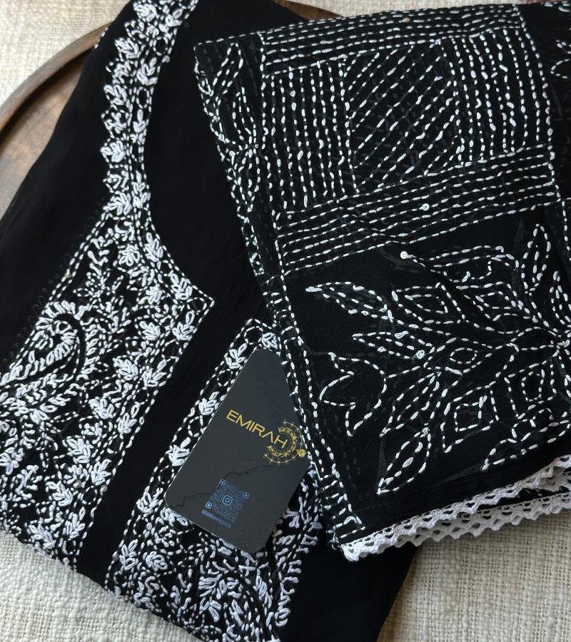 Georgette Suit – Black & White - Jet Black