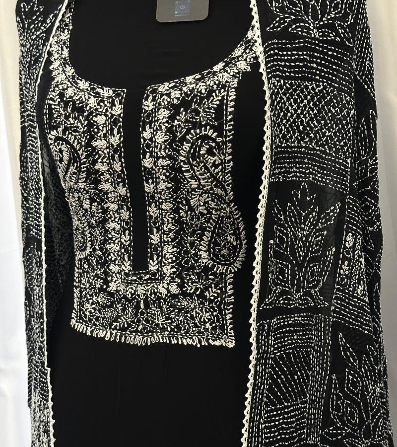 Georgette Suit – Black & White - Jet Black