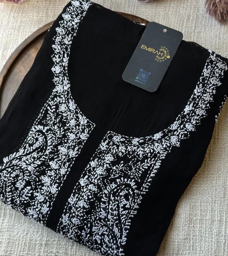 Georgette Suit – Black & White - Jet Black
