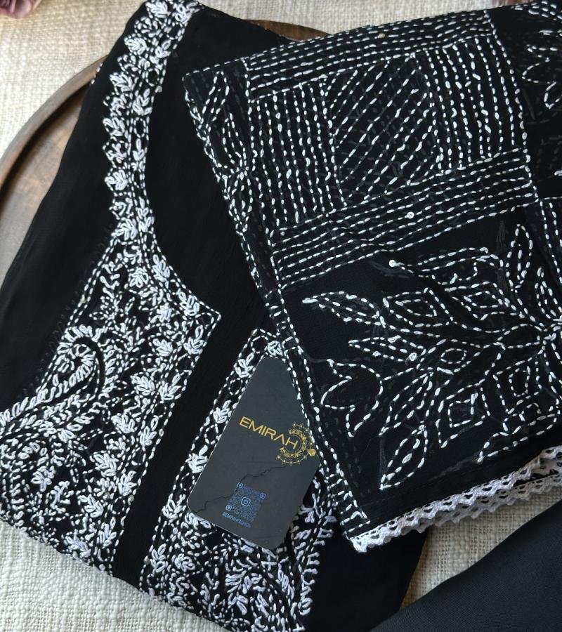 Georgette Suit – Black & White - Jet Black