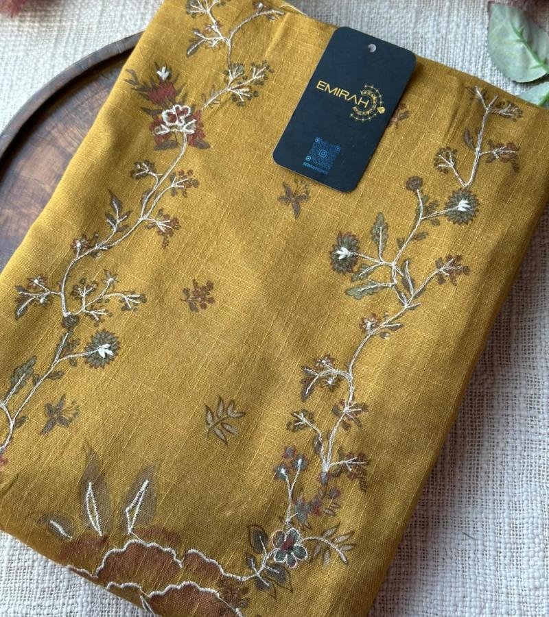 Mustard Floral Embroidered Cotton Suit - Mixed Colors