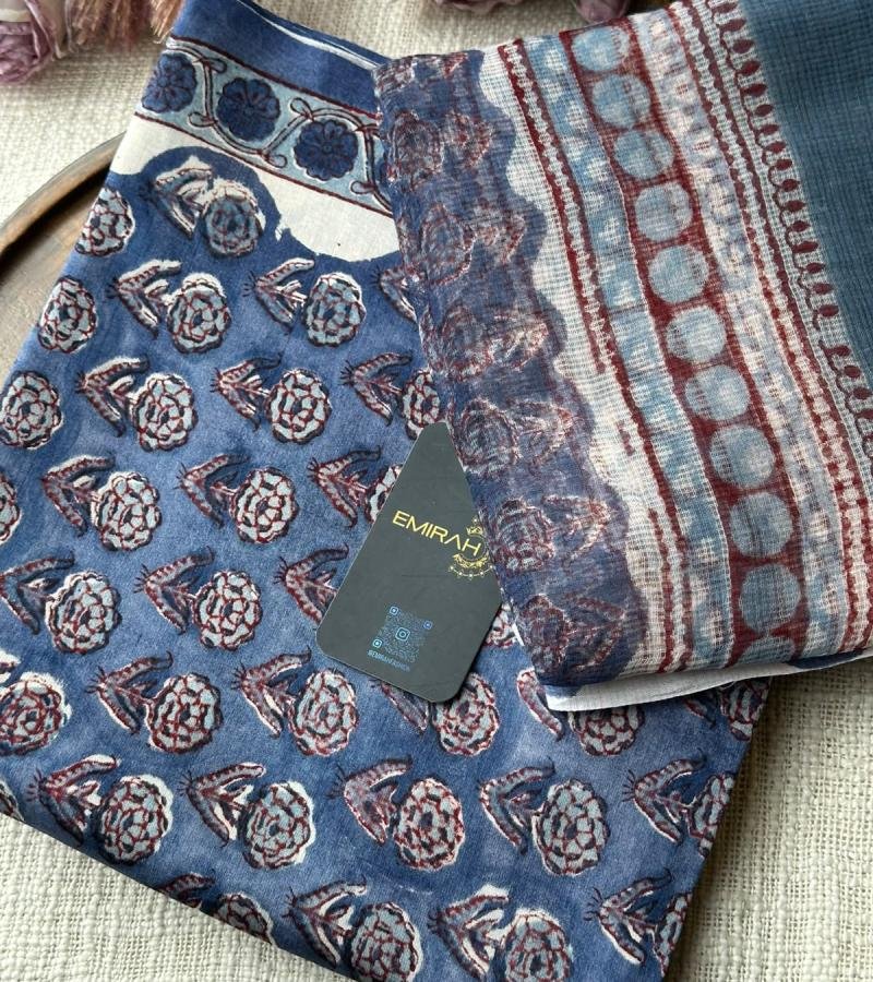 Blue Floral Printed Chanderi Silk Suit - Mixed Colors