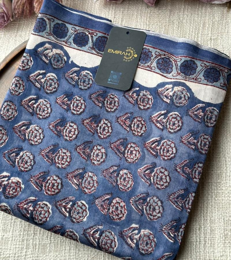 Blue Floral Printed Chanderi Silk Suit - Mixed Colors