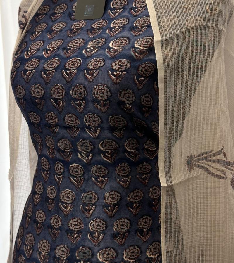 Blue Floral Printed Chanderi Silk Suit - Mixed Colors