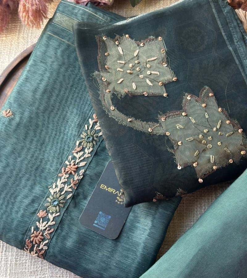 Chanderi Silk Embroidered Suit - Mixed Colors