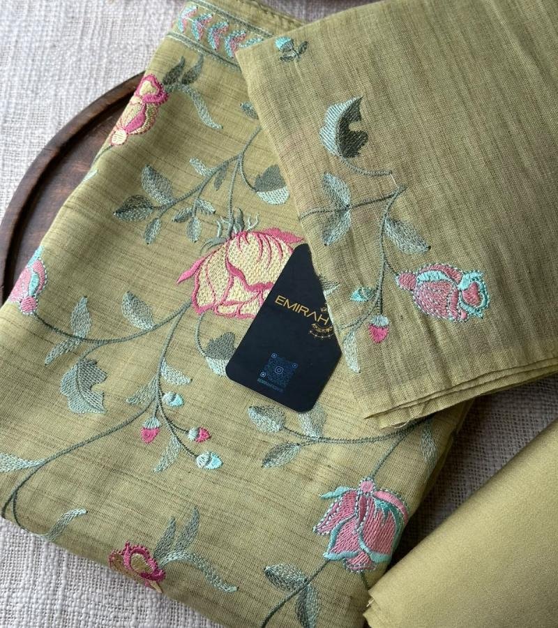 Jute Cotton Embroidered Suit  - Mixed Colors