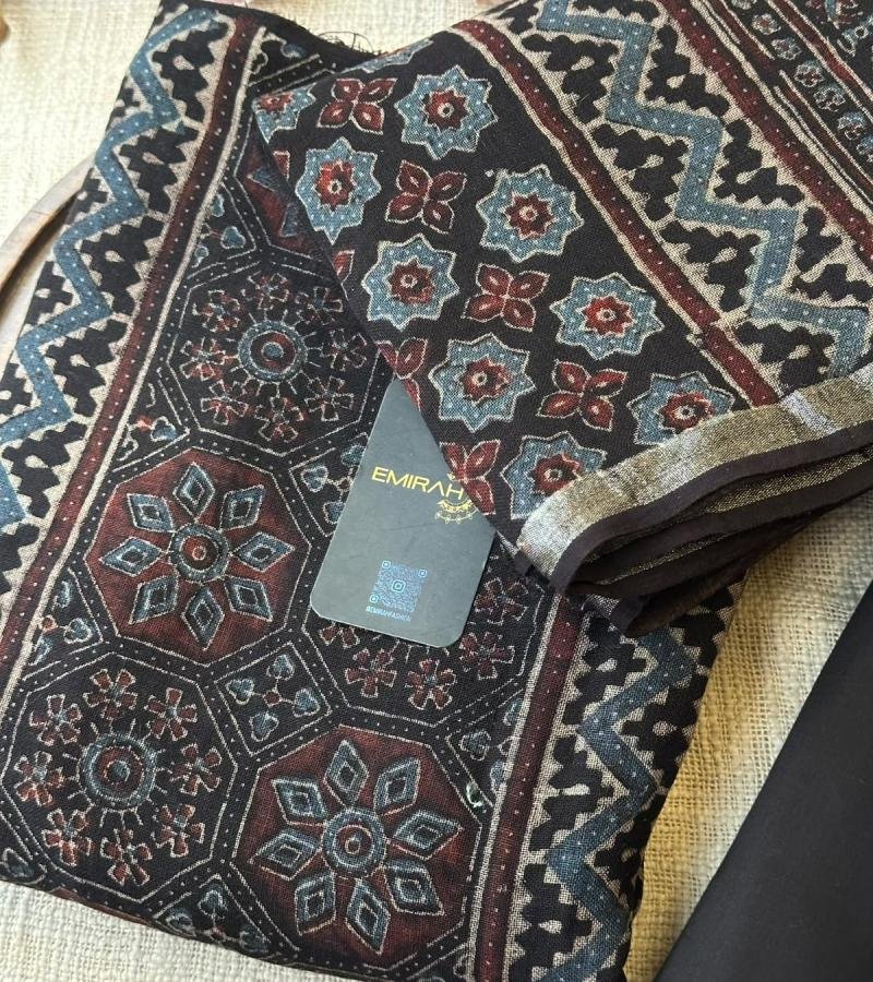 Linen Suit – Ajrakh Printed - Jet Black