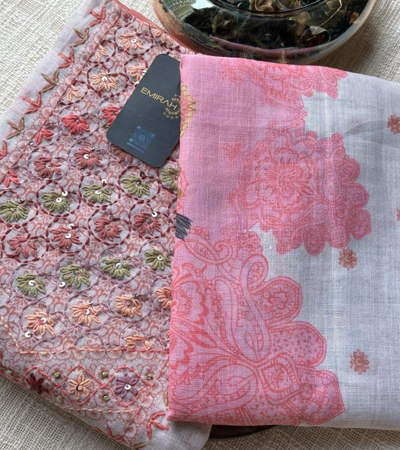 Semi-Linen Embroidered suit - Royal Blue