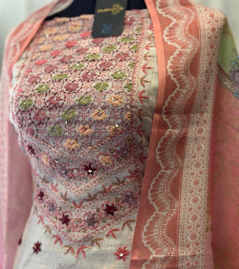 Semi-Linen Embroidered suit - Royal Blue