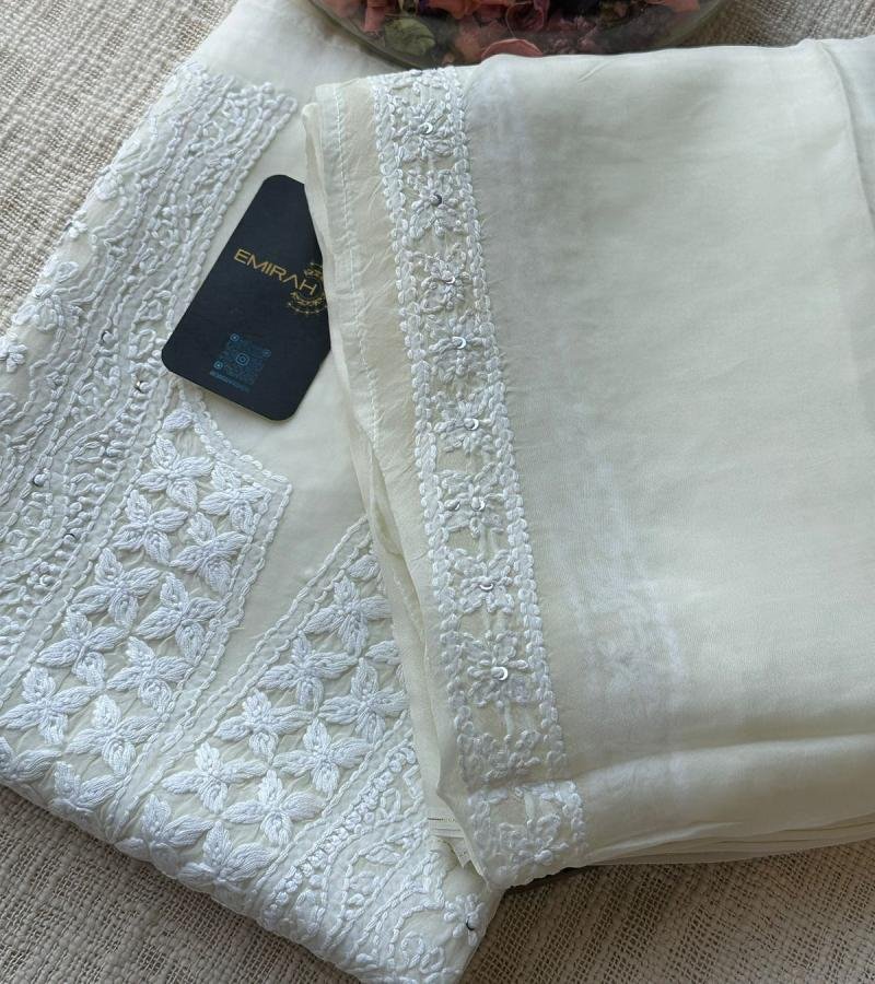  Elegant White Viscose Organza Suit with Chikankari Embroidery - Mixed Colors