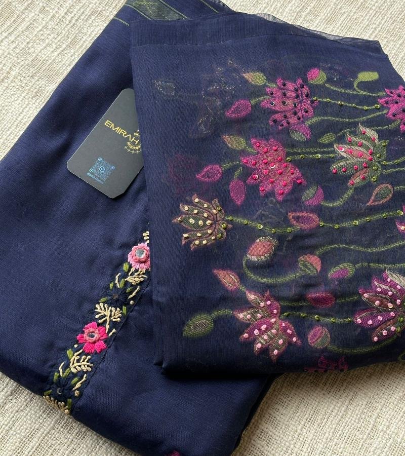 Exquisite navy Jamdhani Suit - Mixed Colors