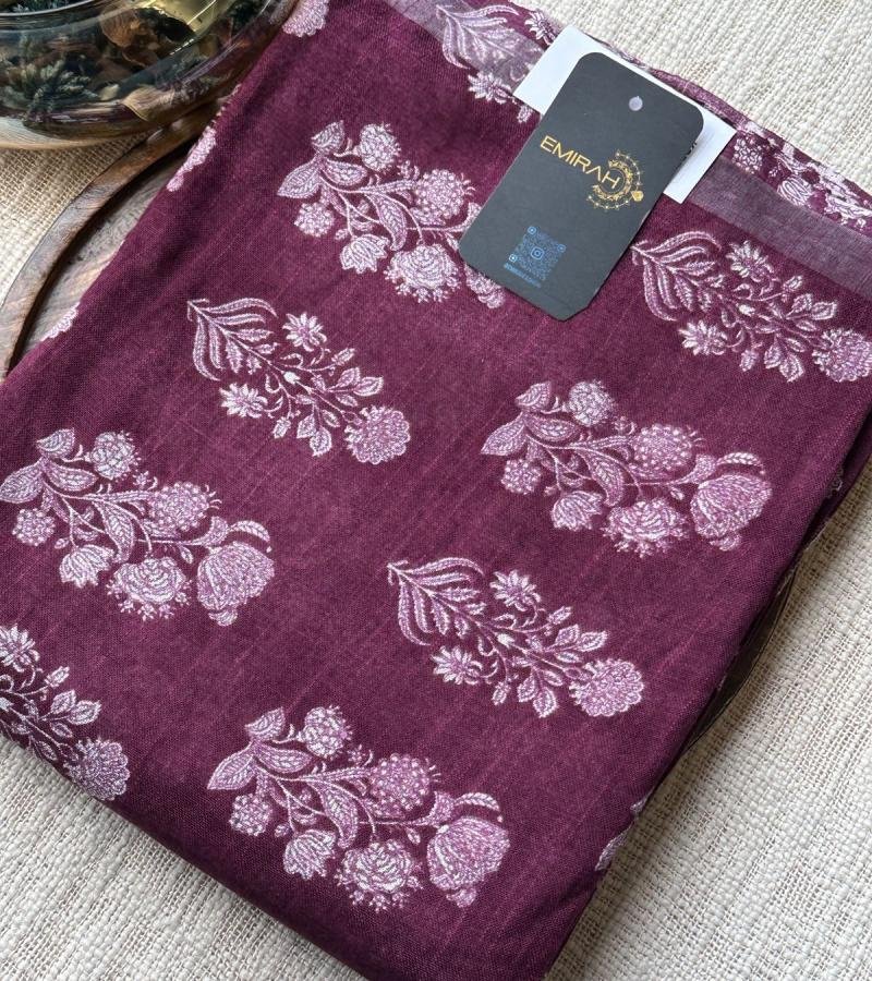 Regal Maroon Cotton Linen Suit with Mughal Prints - Mixed Colors
