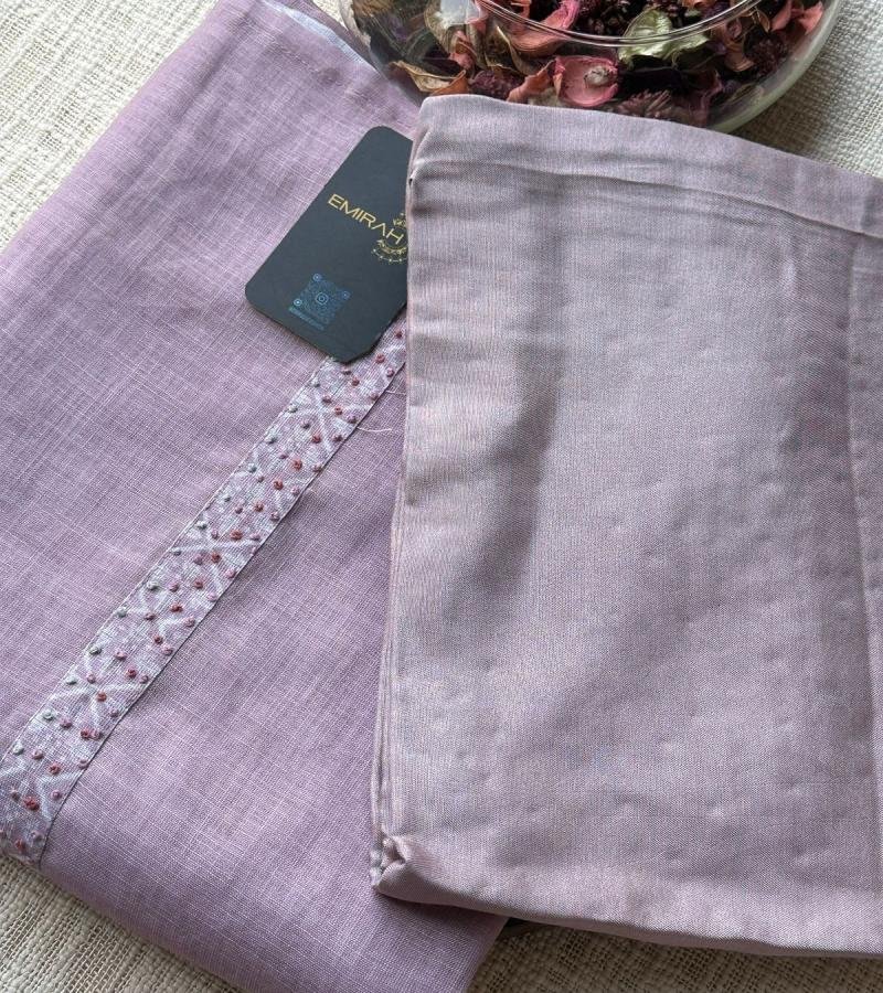 Elegant Mauve Semi-Linen Suit with Subtle Embellishments - Mixed Colors