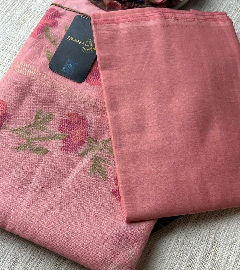 Graceful Pink Chanderi Jamdani Suit with Floral Prints - Mixed Colors