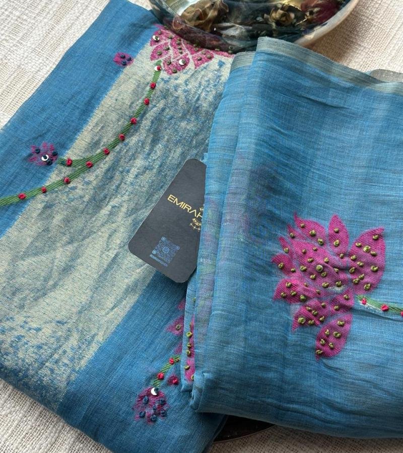 Exquisite Teal Chanderi Jamdani Suit with Floral Embellishments - Mixed Colors