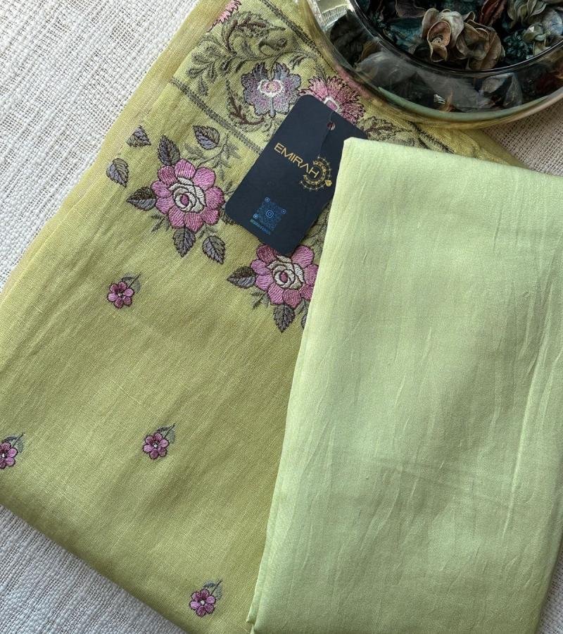 Elegant Linen Suit with Floral Embroidery and Silk Bottom - Mixed Colors