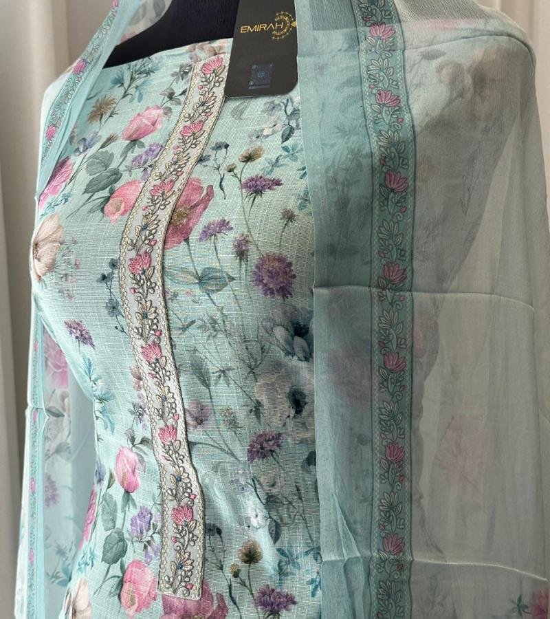  Elegant Floral Cotton Linen Suit with Chiffon Dupatta  - Mixed Colors
