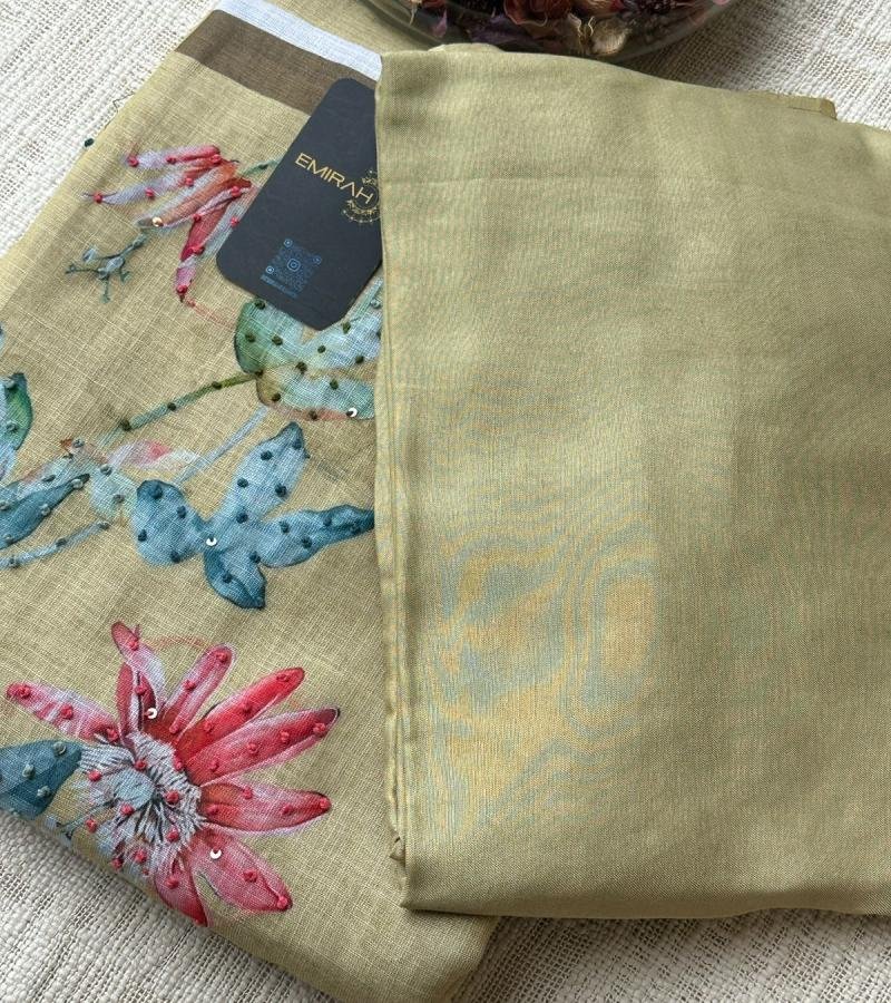 Vibrant Floral Semi-Linen Suit with Santoon Bottom  - Mixed Colors