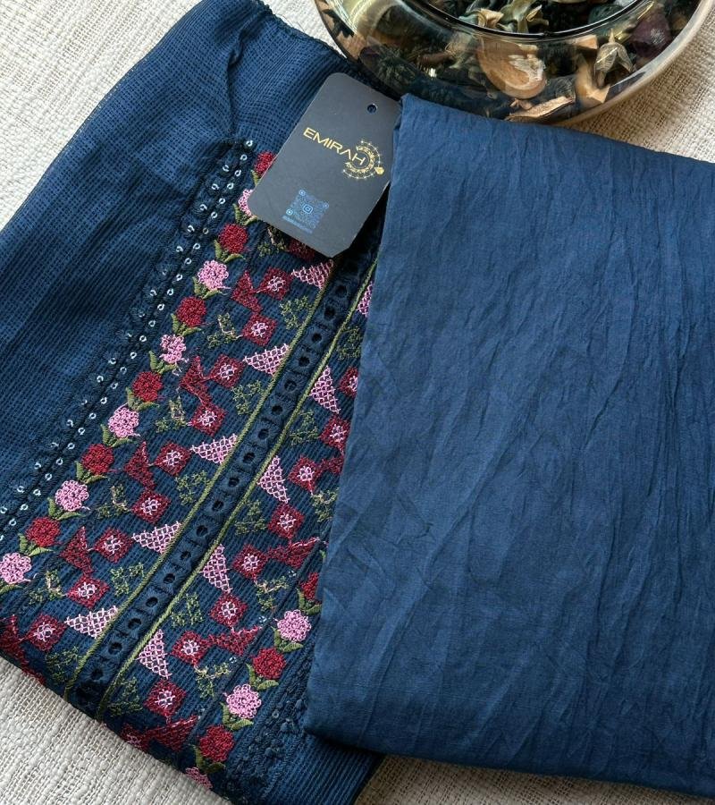 Exquisite Embroidered Kota Silk Suit  - Jet Black