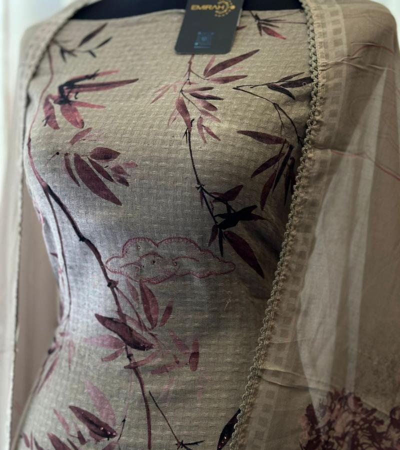 Serene Cotton Suit with Bamboo Print and Cotton Bottom - Jet Black