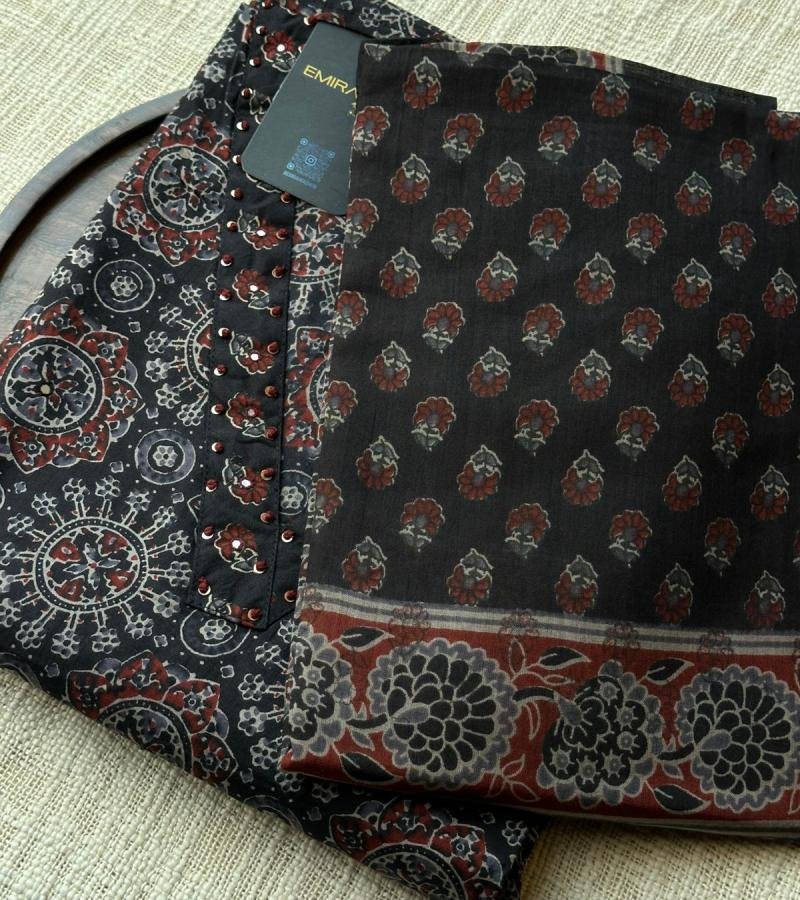 Block Print Cotton Suit - Jet Black