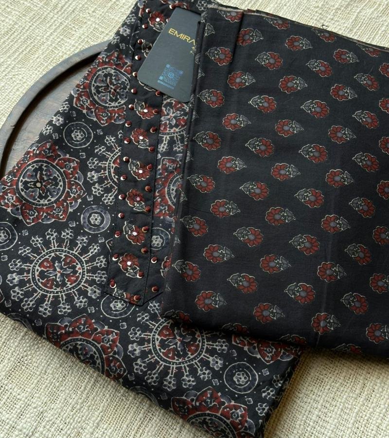 Block Print Cotton Suit - Jet Black