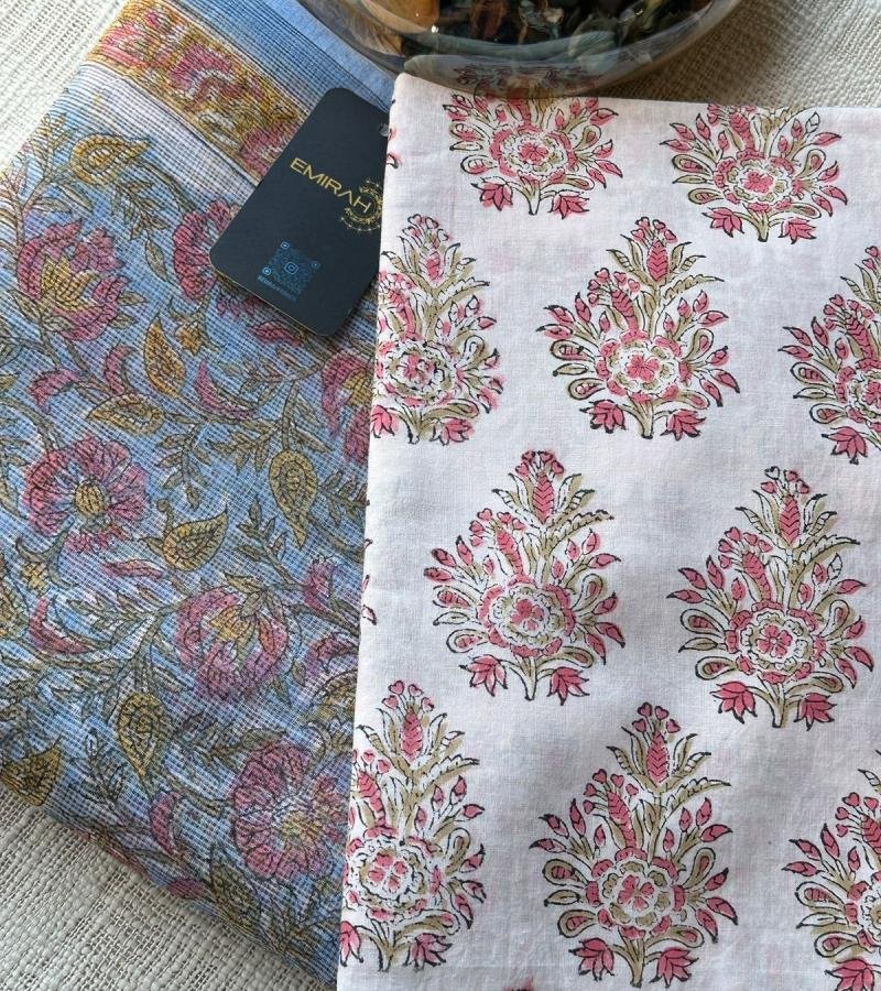 Block Printed Kota Doriya Suit Set - Royal Blue