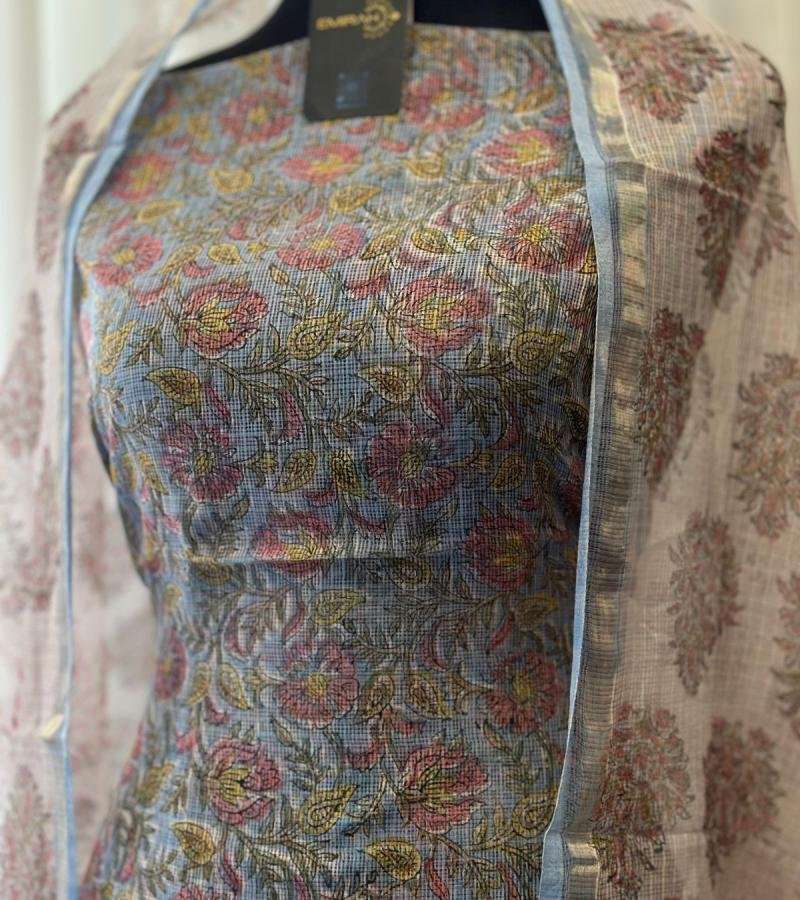 Block Printed Kota Doriya Suit Set - Royal Blue