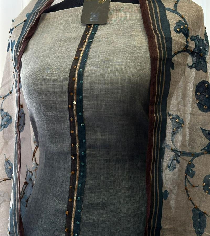 Elegant Semi Linen Suit Set - Jet Black