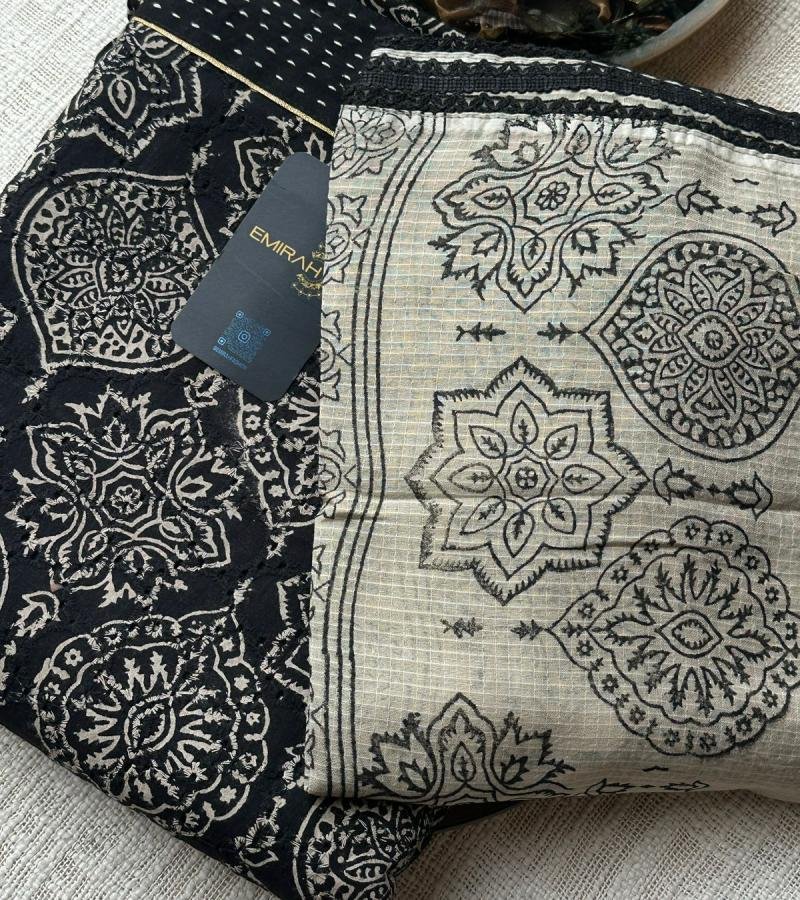 Hakoba Cotton Suit with Block Print - Royal Blue