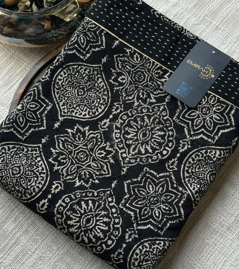 Hakoba Cotton Suit with Block Print - Royal Blue