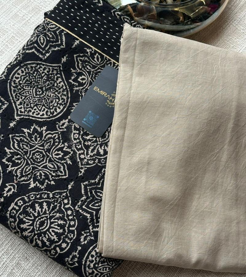 Hakoba Cotton Suit with Block Print - Royal Blue