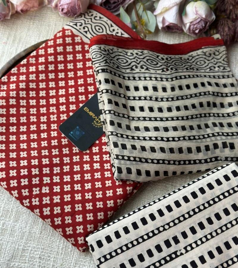 Crimson Dabu Print Cotton Ensemble - Jet Black