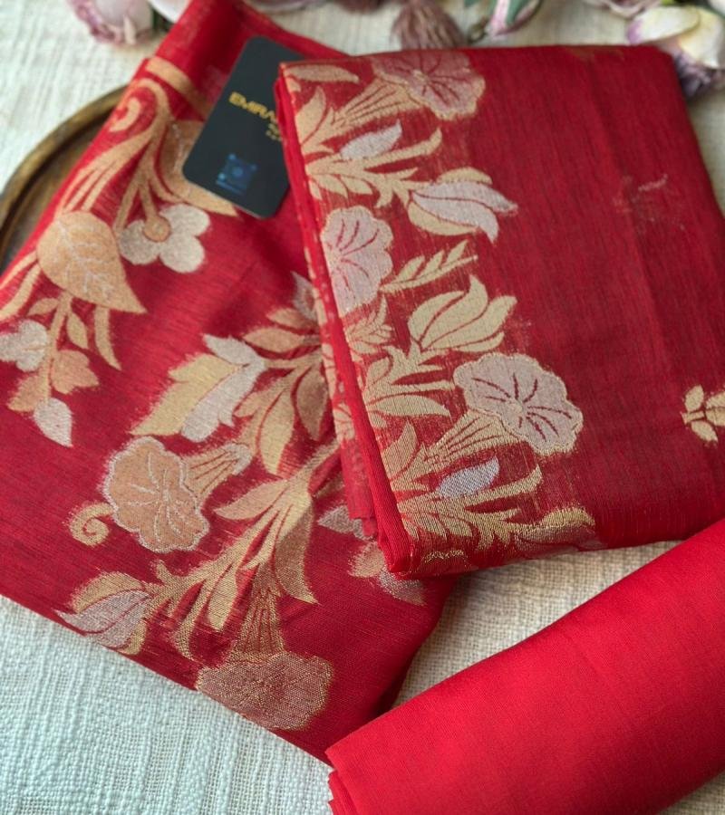 Artistic Jamdani Chanderi Silk S - Royal Blue