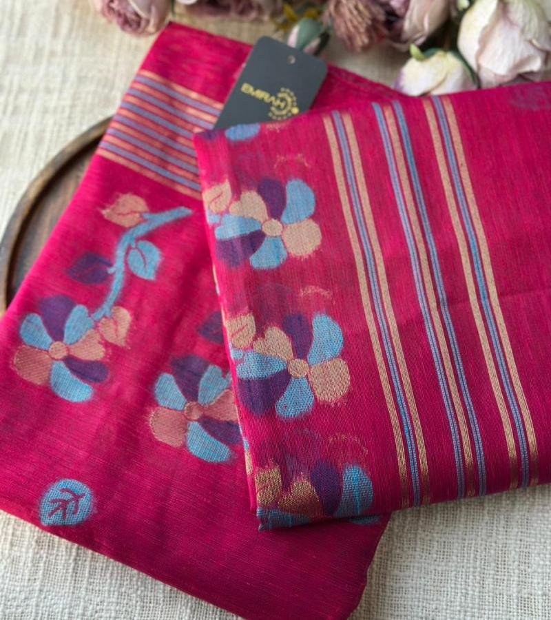 Radiant Jamdani Chanderi Silk Suit - Royal Blue