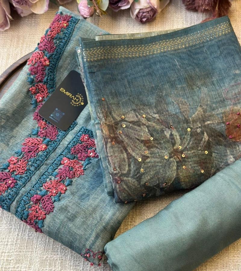 Textured Semi-Linen Floral Suit - Ruby Red