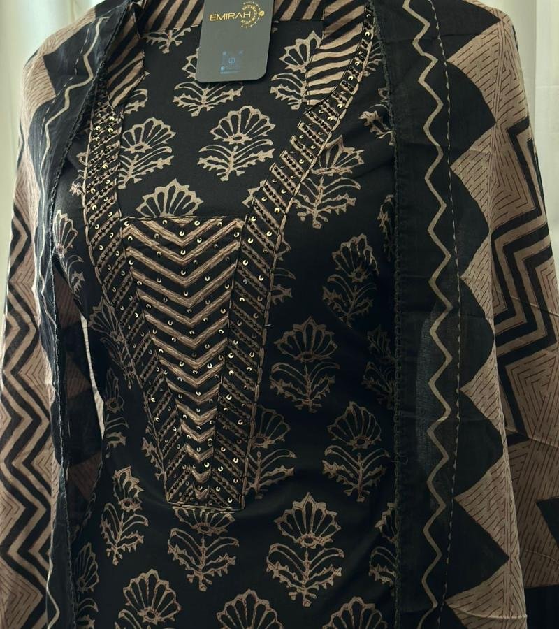 Hand-Block Printed Cotton Suit - Silver