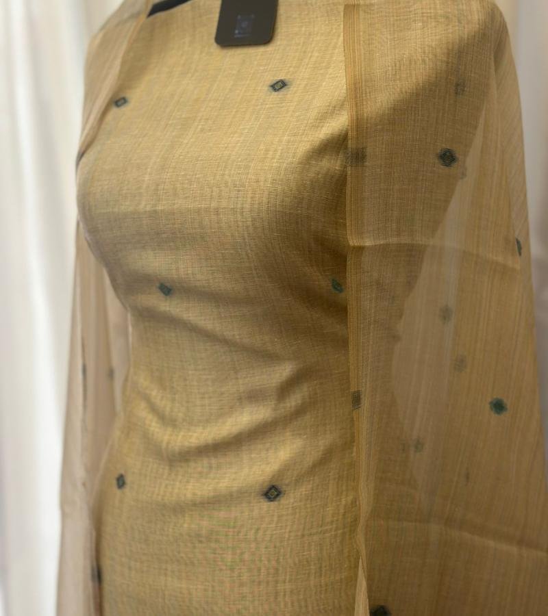 Regal Jamdani Weave Chanderi Suit - Jet Black