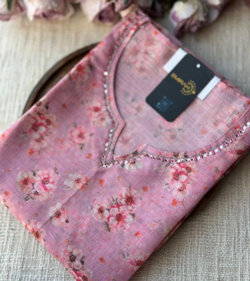 Graceful Floral Semi Linen Suit - Jet Black