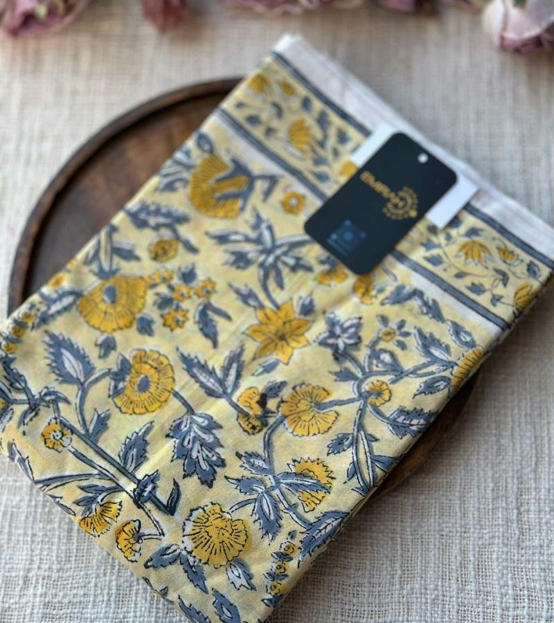 Elegant Floral Cotton Suit - Gold