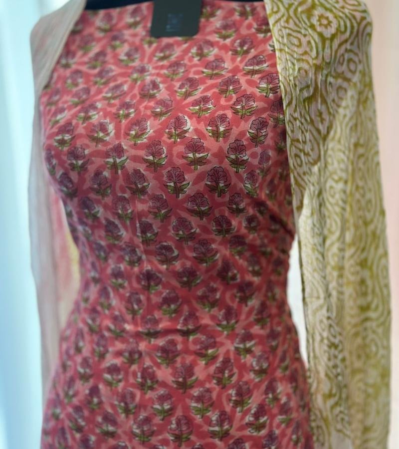 Charming Printed Modal Cotton Suit - Ruby Red