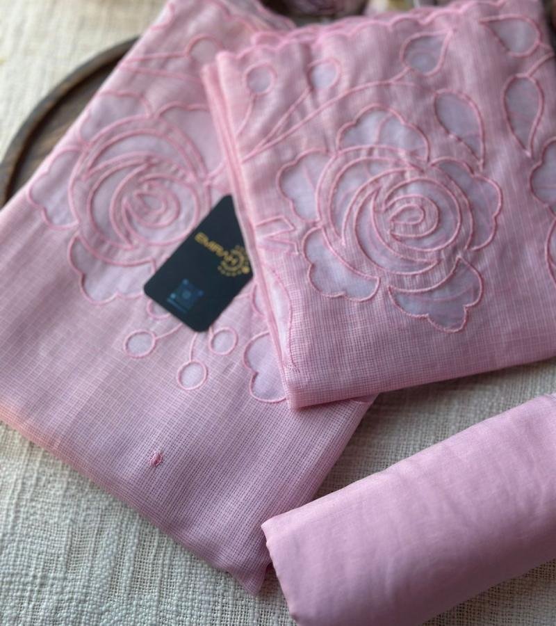 Graceful Embroidered Kota Silk Suit - Silver