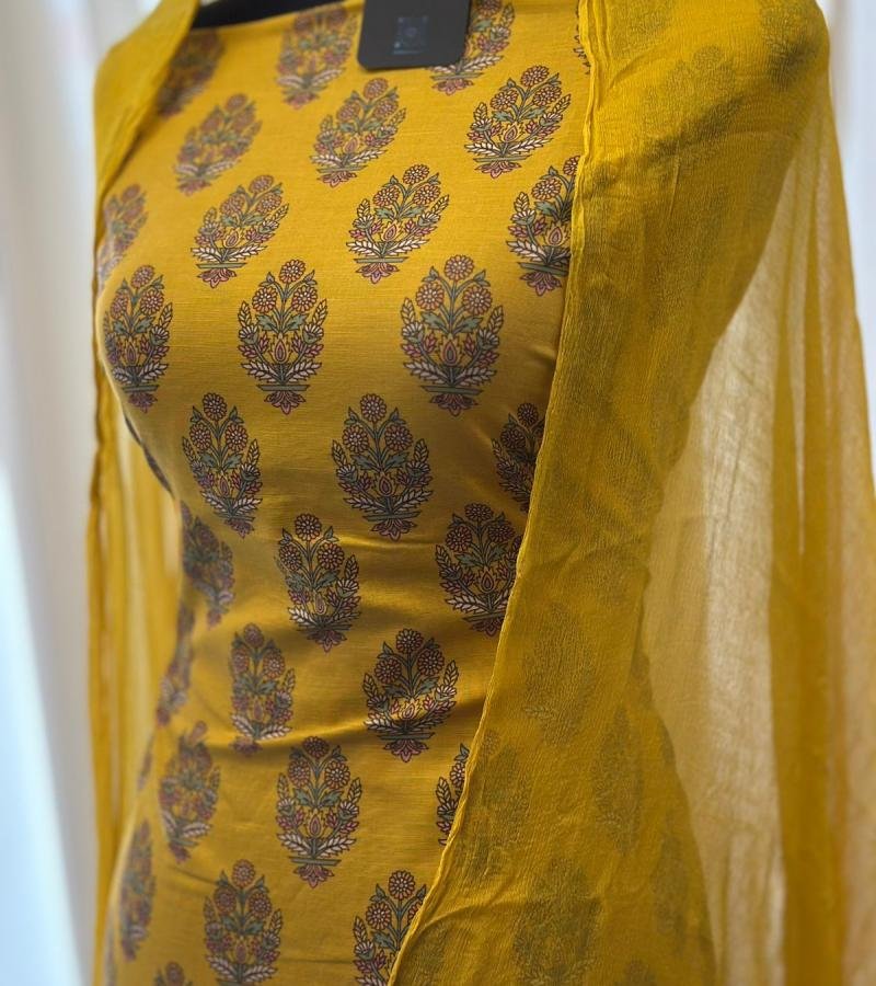  Mustard Bloom Cotton Suit Set - Ruby Red
