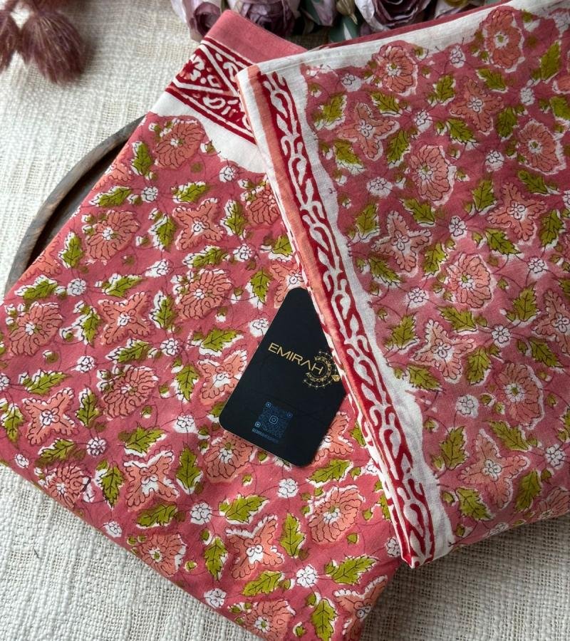 Blooming Floral Cotton Suit - Rose Pink